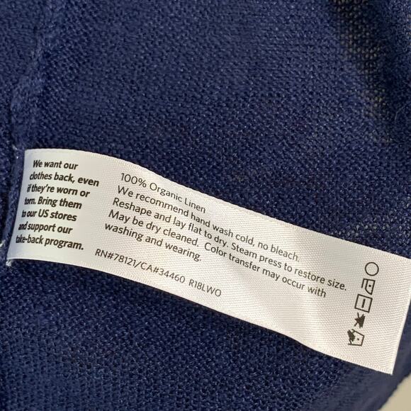 Eileen Fisher Open Cardigan 100% Organic Linen sz Medium Dark Indigo Bell Sleeve - Picture 9 of 12